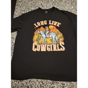 SHEIN T-Shirt Womens‎ M Long Live Cowgirls Graphic Black Short Sleeve Crew Neck